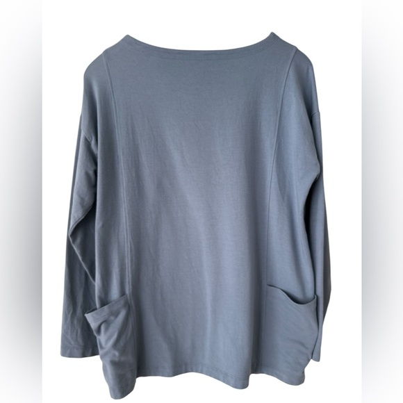 EILEEN FISHER Organic Cotton Stretch BATEAU-NECK LONG-SLEEVE JERSEY POCKET TOP - Picture 6 of 12